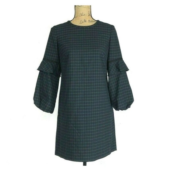 Loft Tartan Shift Dress Balloon Bell Sleeve - Picture 11 of 16